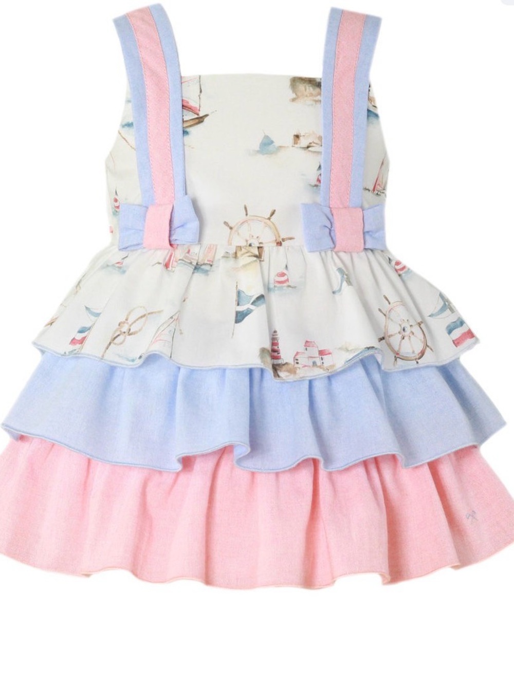 Girls Pink & Light Blue Nautical Tiered Sundress